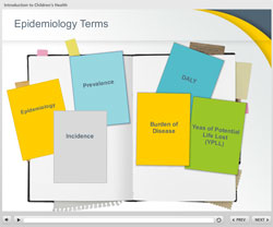 Sample screenshot of Children's Health Epidemiology Terms Grayed Out Term