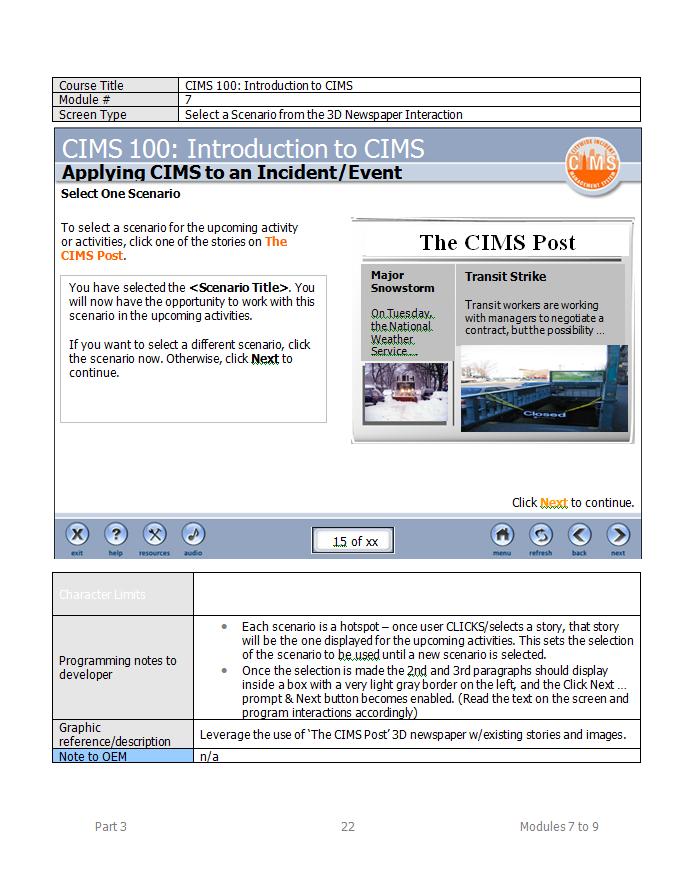Sample screenshot for Emergency Mgmt course